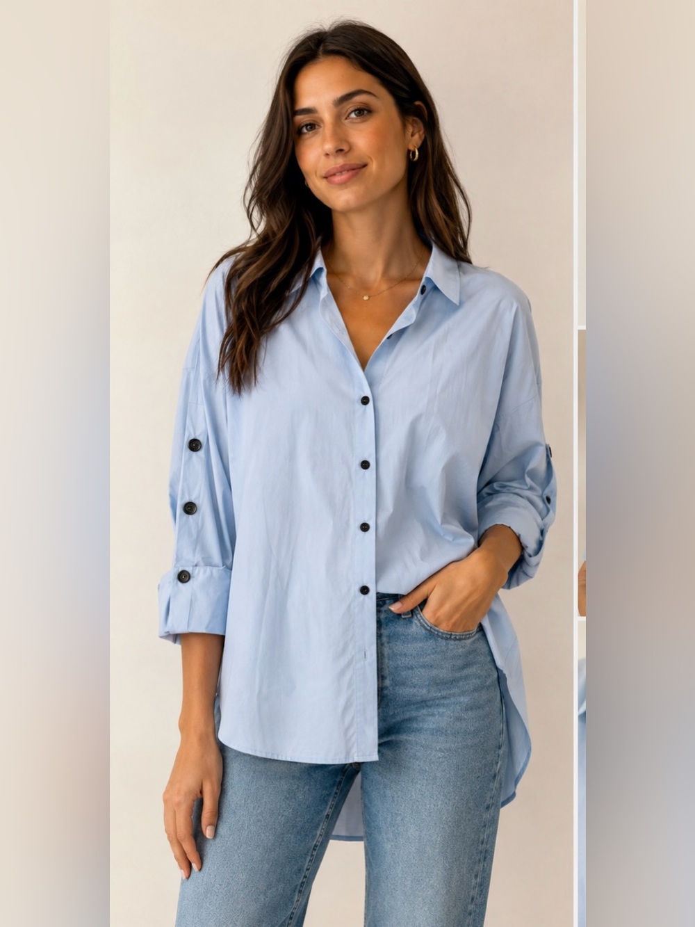 Zara Pale Blue Button-Down Relaxed Shirt